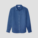 Save Khaki M Button Down Shirt Triple Gauze Easy Shirt, Union Blue