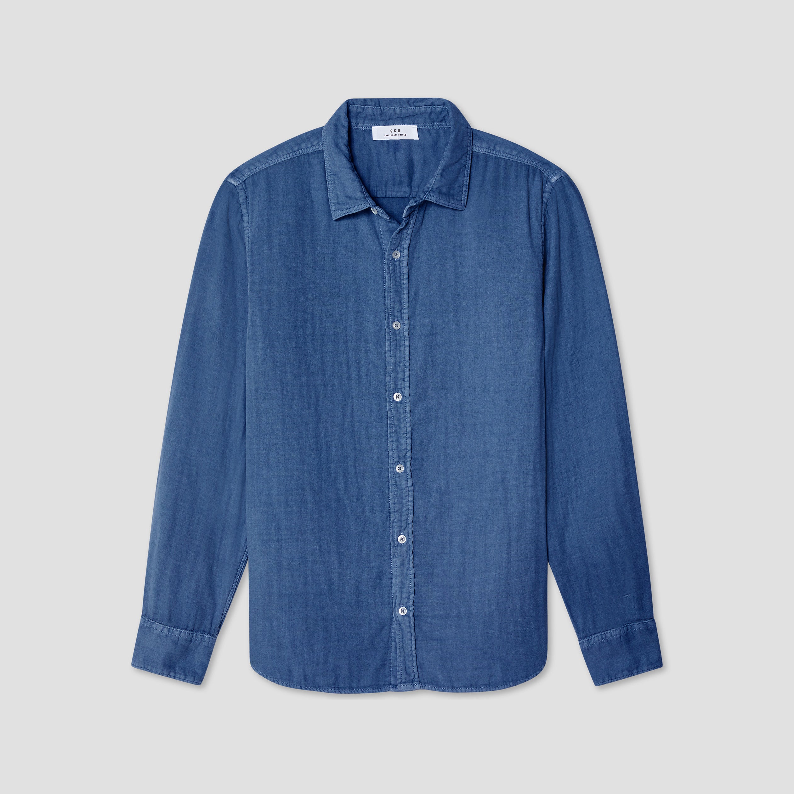Save Khaki M Button Down Shirt Triple Gauze Easy Shirt, Union Blue