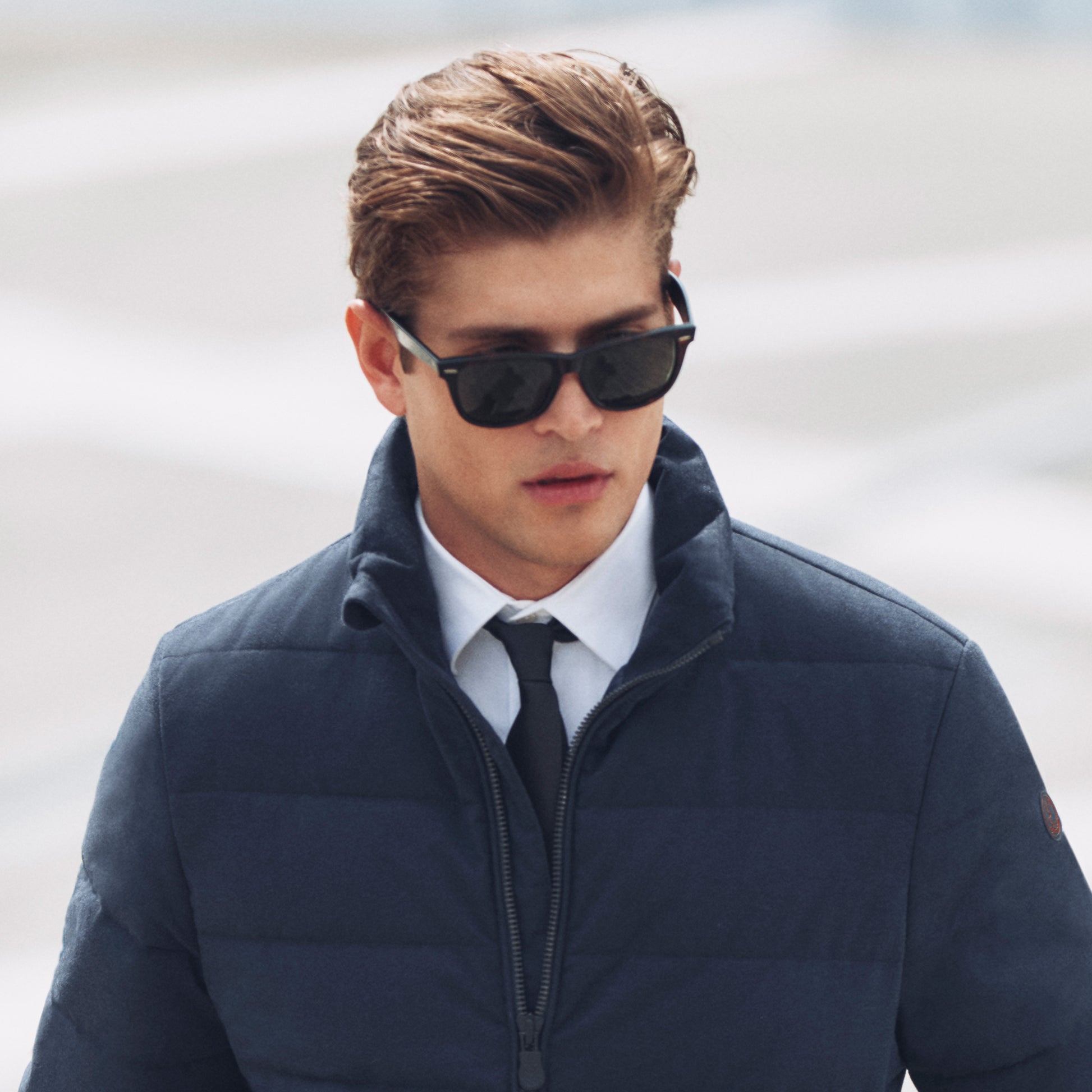Save The Duck Hybrid Knit Gio Stand-Up Collar Hybrid Knit - Navy Blue Melange