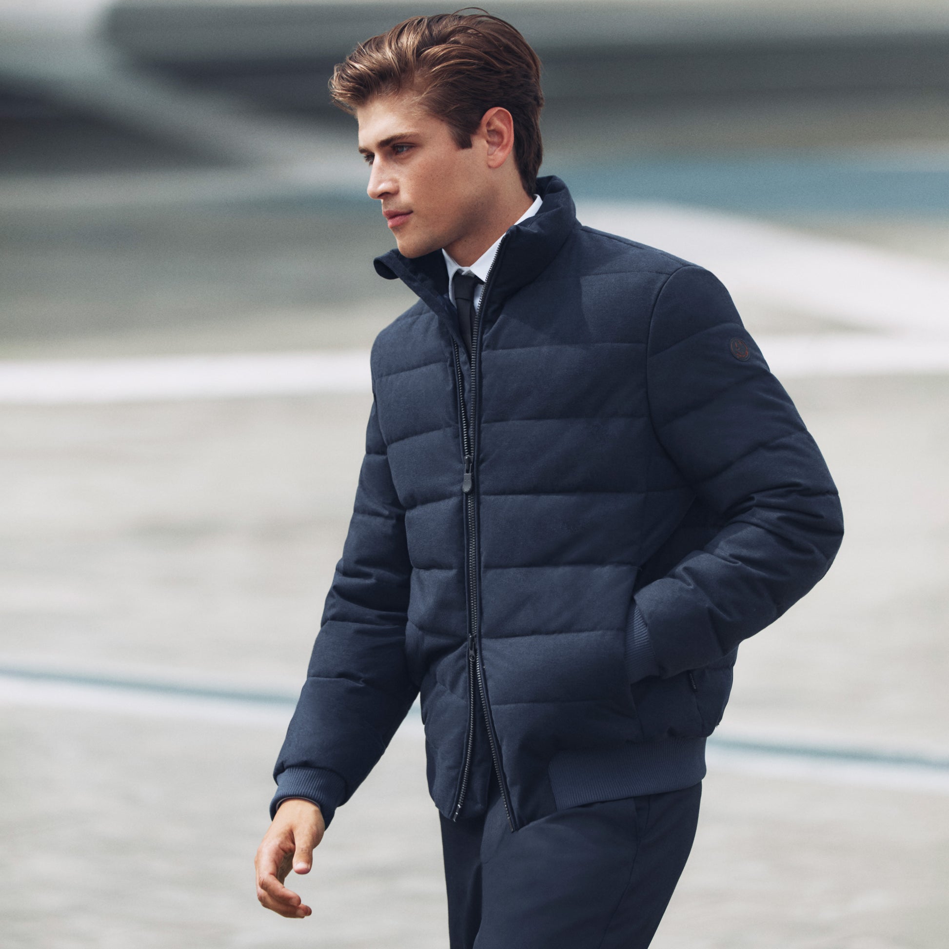 Save The Duck Hybrid Knit Gio Stand-Up Collar Hybrid Knit - Navy Blue Melange