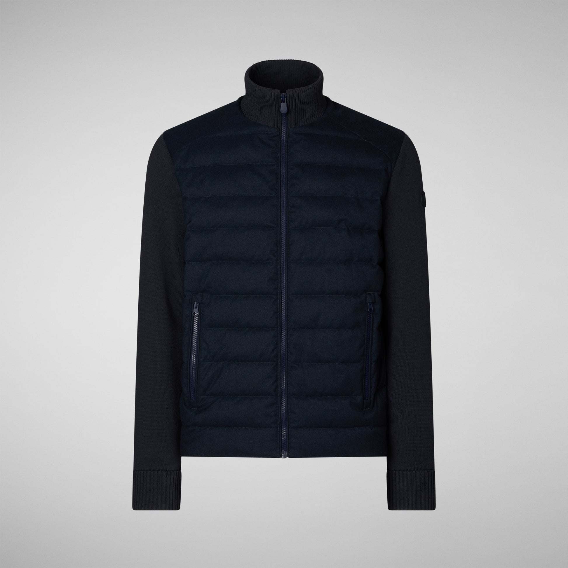 Save The Duck Hybrid Knit Gio Stand-Up Collar Hybrid Knit - Navy Blue Melange