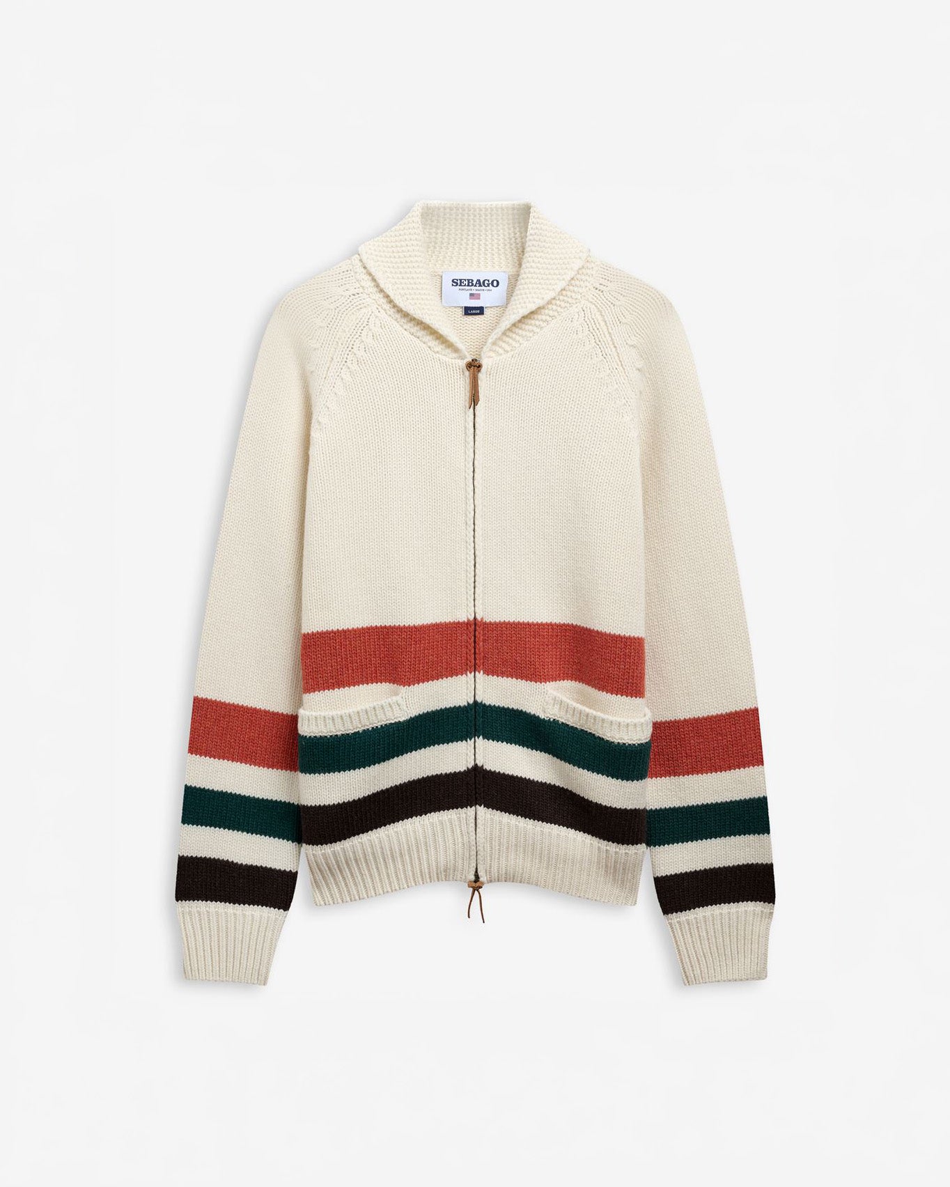 Sebago Knitwear Dyer Bay Cardigan - White Natural/Green Bordeaux