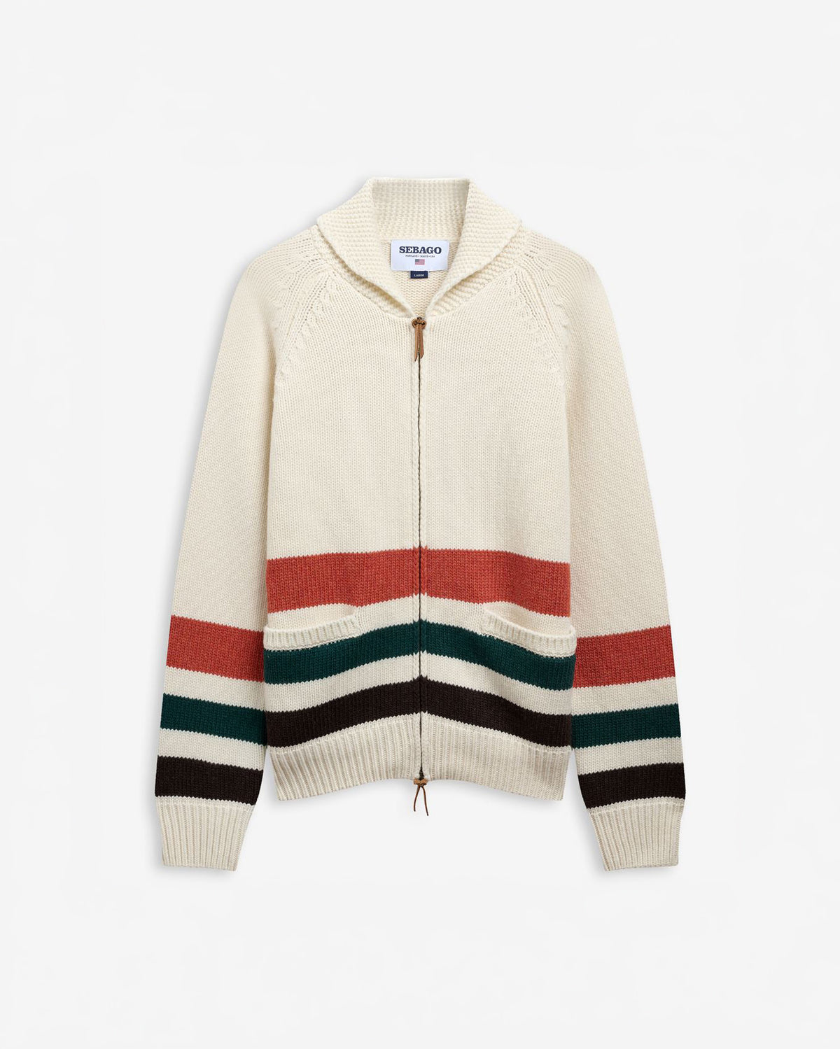 Sebago Knitwear Dyer Bay Cardigan - White Natural/Green Bordeaux