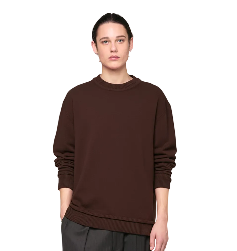 Seven Gauge U Sweater Wool Cashmere Crewneck Sweater - Chocolate