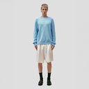 Seven Gauge U Sweater Wool Cotton Crewneck Sweater, Azzurro