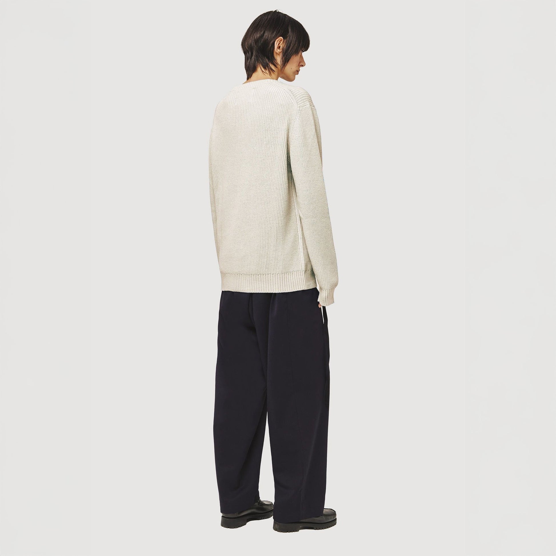 Seven Gauge U Sweater Wool Cotton Crewneck Sweater, Beige