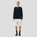 Seven Gauge U Sweater Wool Cotton Crewneck Sweater, Blu