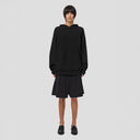 Seven Gauge U Sweater Wool Cotton Hooded Sweater, Nero