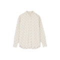 Meet the Shirt Flore by Aiayu: an elegant white long-sleeve button-up made from organic cotton with a chic red dot pattern. Finished with eco-friendly buttons and presented on a simple backdrop, it's ideal for the eco-conscious trendsetter.