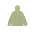 The Sunrise Fleece Snap Hoodie by Kappy is a timeless, light green jacket featuring long sleeves and a side zip, shown from the back view.