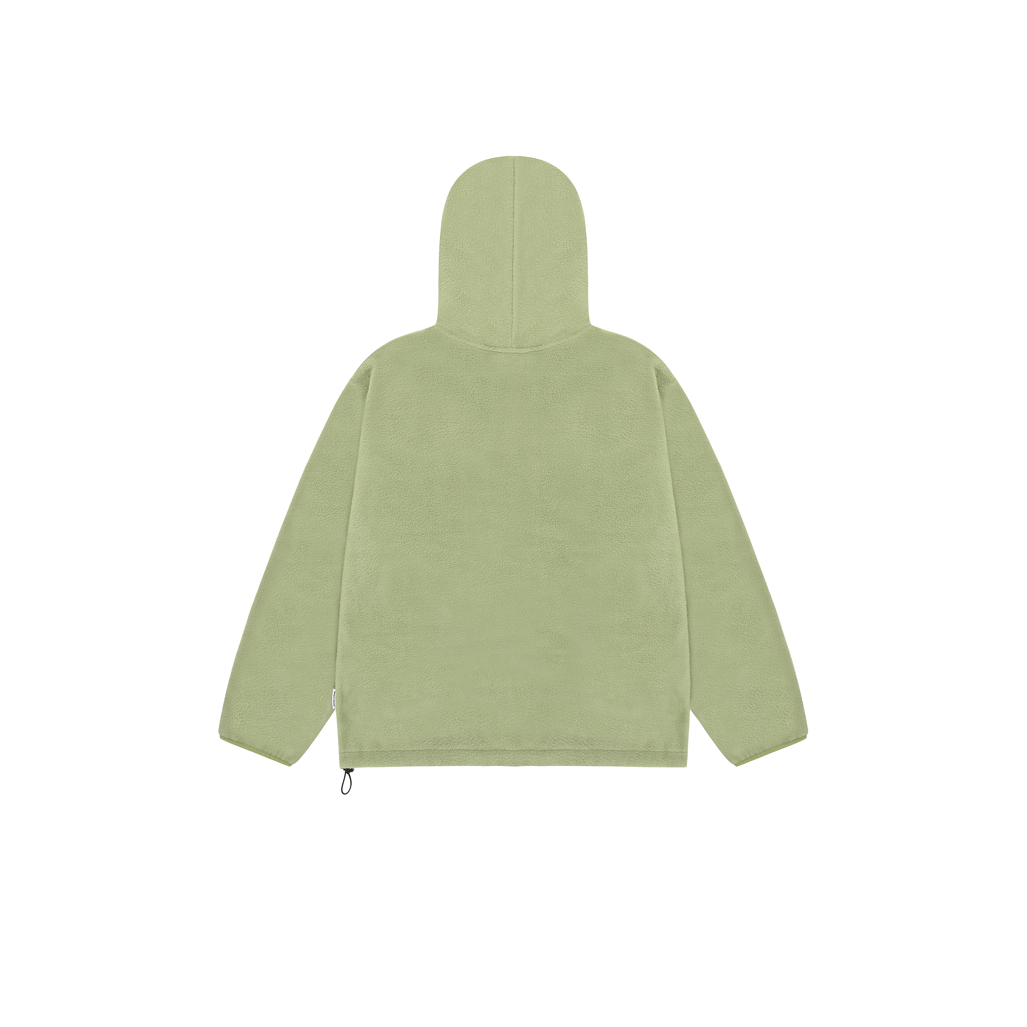 The Sunrise Fleece Snap Hoodie by Kappy is a timeless, light green jacket featuring long sleeves and a side zip, shown from the back view.