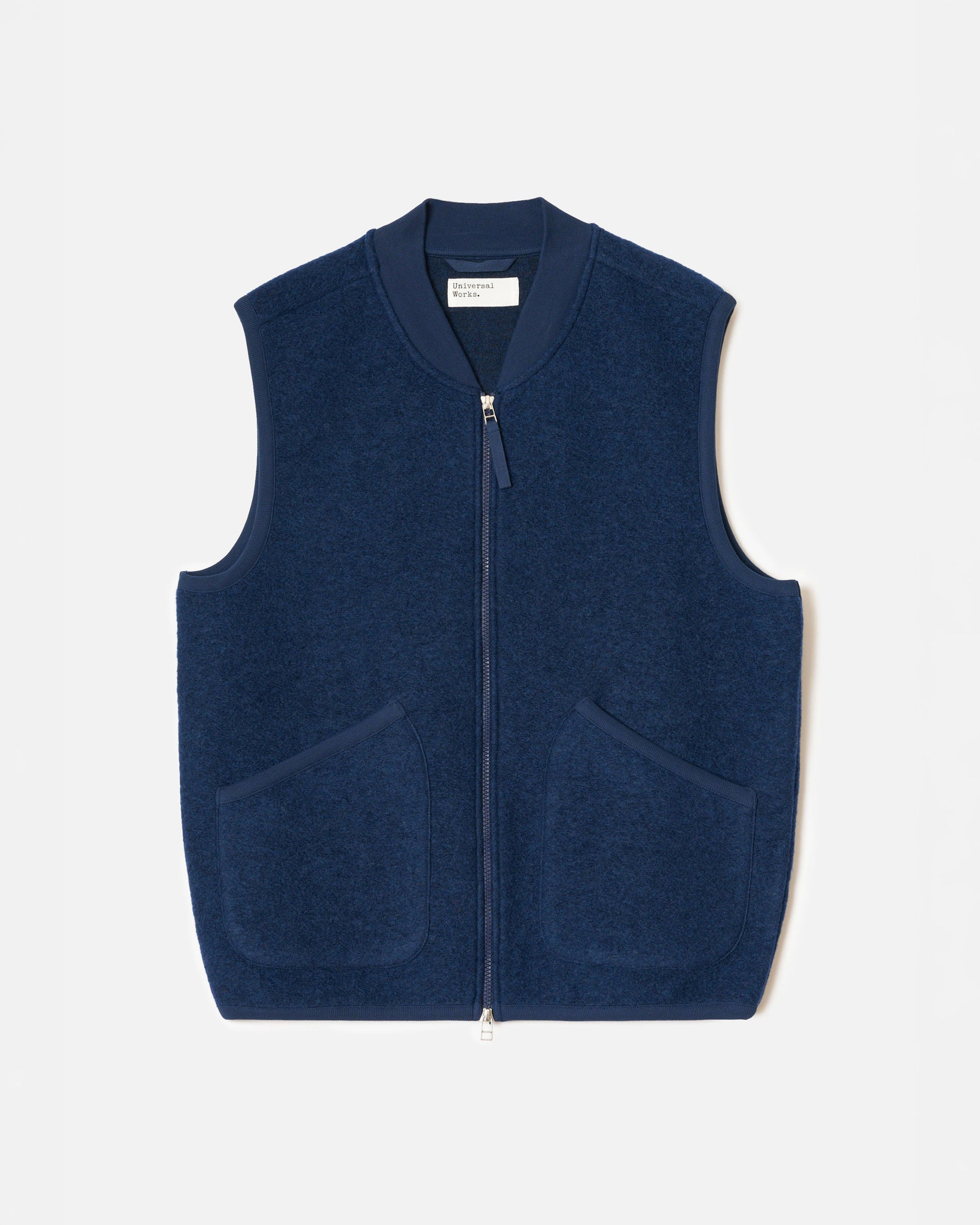 Universal Works Jackets Wool Fleece Zip Waistcoat - Indigo