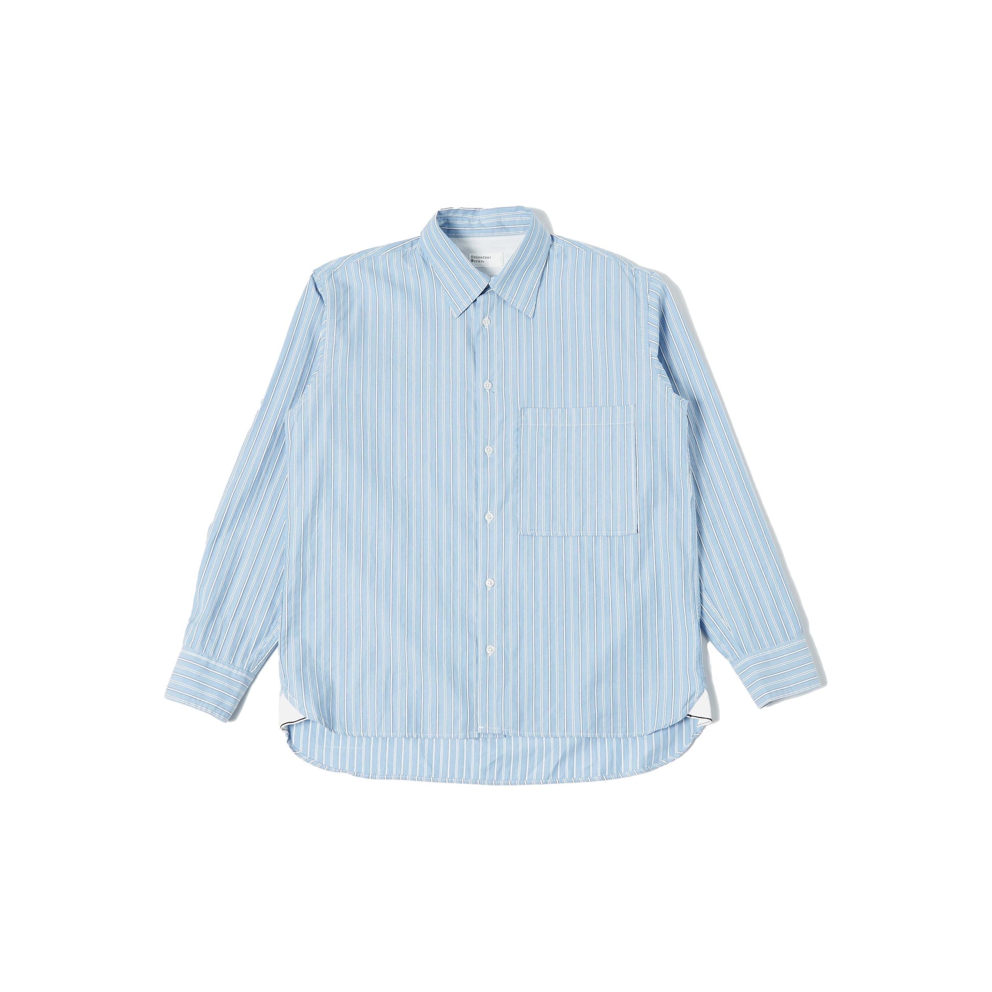 Universal Works M Button Down L/S Square Pocket Shirt, Posh Stripe Blue