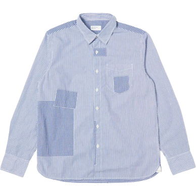 Universal Works M Button Down Shirt Patched Shirt , Blue
