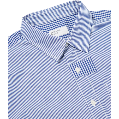 Universal Works M Button Down Shirt Patched Shirt , Blue