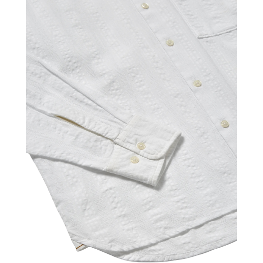 Universal Works M Button Down Shirt Square Pocket Shirt Self Stripe, White
