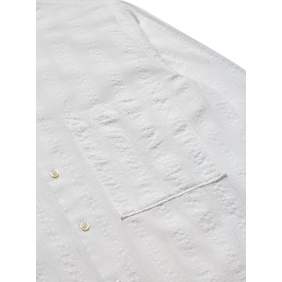 Universal Works M Button Down Shirt Square Pocket Shirt Self Stripe, White