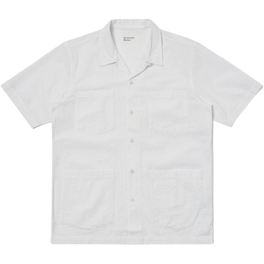 Universal Works M Button Down Shirt Summer Overshirt Morgan Seersucker, White