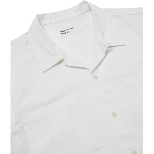 Universal Works M Button Down Shirt Summer Overshirt Morgan Seersucker, White