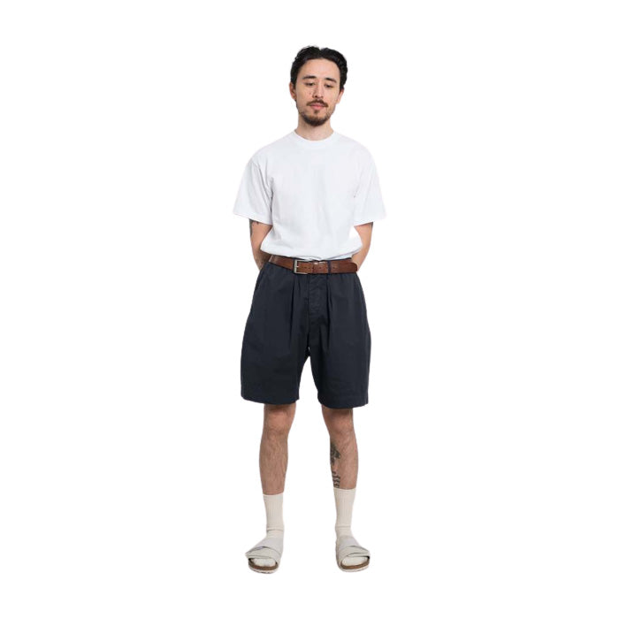 Universal Works M Casual Shorts Pleated Track Short Paper Touch Cotton, Dark Navy