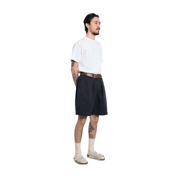 Universal Works M Casual Shorts Pleated Track Short Paper Touch Cotton, Dark Navy