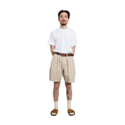 Universal Works M Casual Shorts Pleated Track Short Paper Touch Cotton, Stone