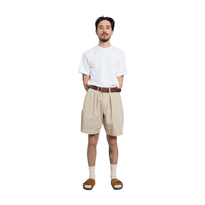Universal Works M Casual Shorts Pleated Track Short Paper Touch Cotton, Stone