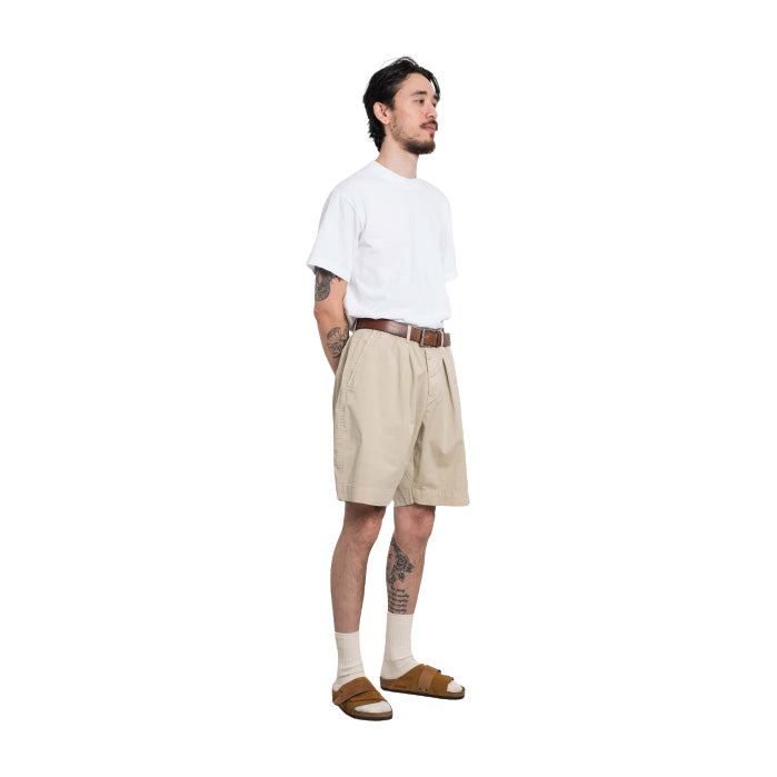 Universal Works M Casual Shorts Pleated Track Short Paper Touch Cotton, Stone