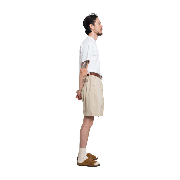 Universal Works M Casual Shorts Pleated Track Short Paper Touch Cotton, Stone