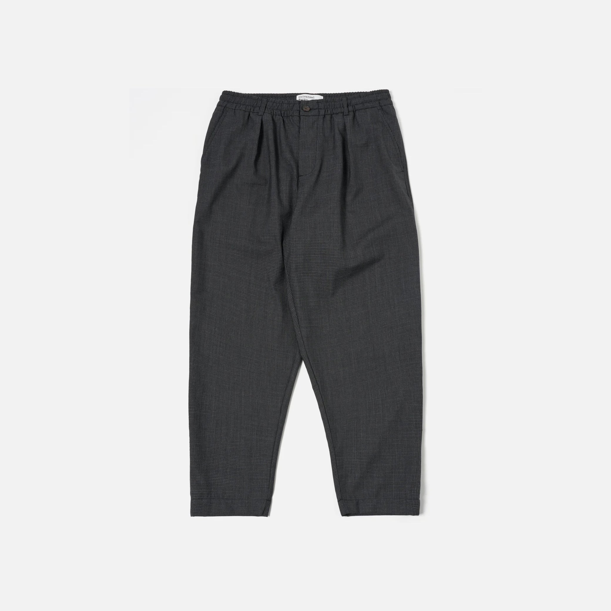 Universal Works M Pants Mini Check Pleated Track Pant, Black