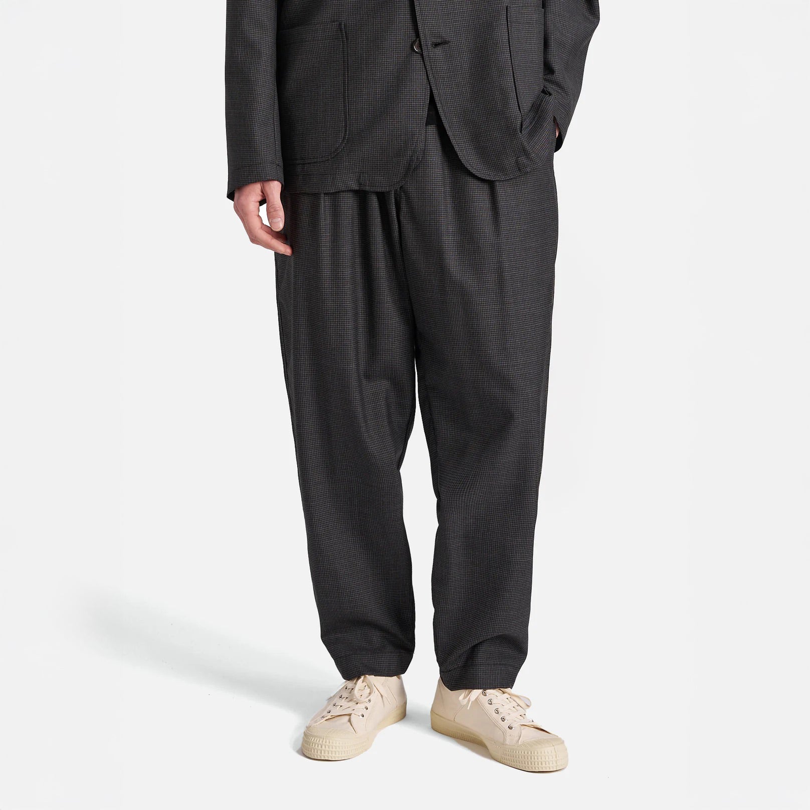 Universal Works M Pants Mini Check Pleated Track Pant, Black