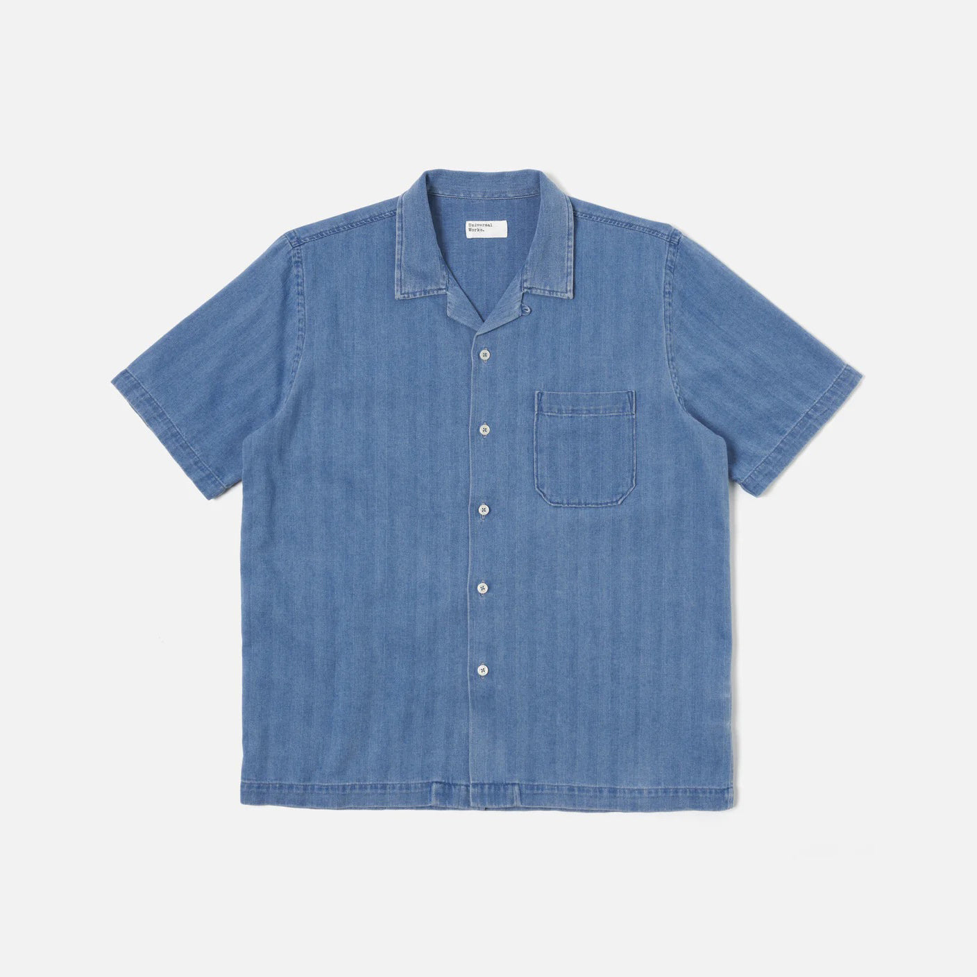 Universal Works M Shirt Herringbone Recycled Road Shirt, Washed Indigo