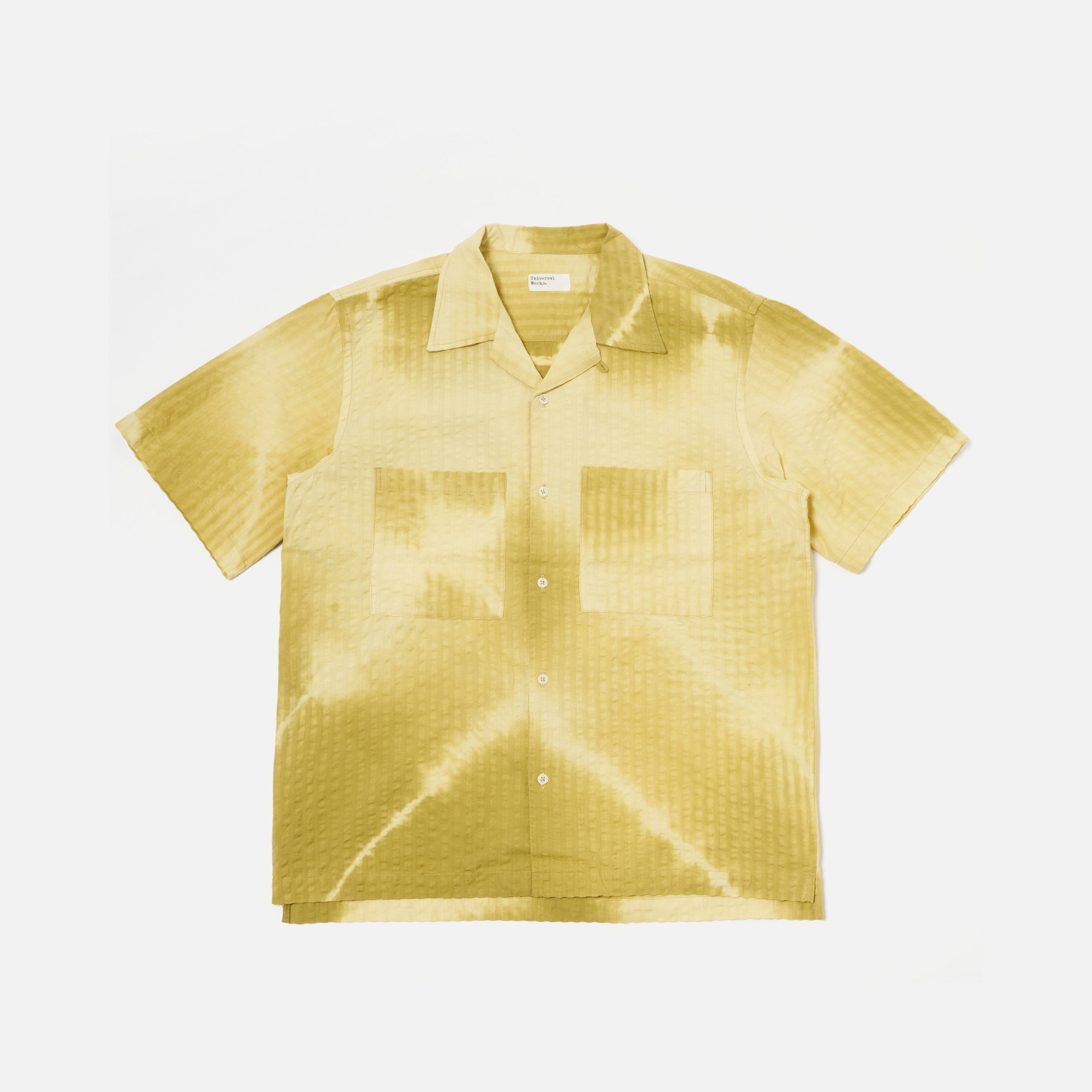 Universal Works M Shirt Tie n Dye Seersucker Camp Shirt, Khaki