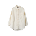 The W Oversized Painters Shirt by Margaret Howell is a men's button-up shirt in cream, made from compact cotton poplin, featuring a single chest pocket and elegantly tapered long sleeves.