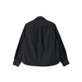 The Margaret Howell Simple Shirt is a cropped-fit, black long-sleeve button-up made from cotton poplin, featuring buttoned cuffs and a center pleat.
