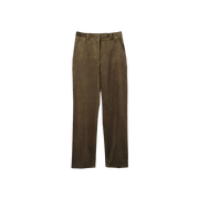 Slim Tapered Trouser by Margaret Howell, featuring brown cotton corduroy with side pockets and belt loops, displayed against a white background.