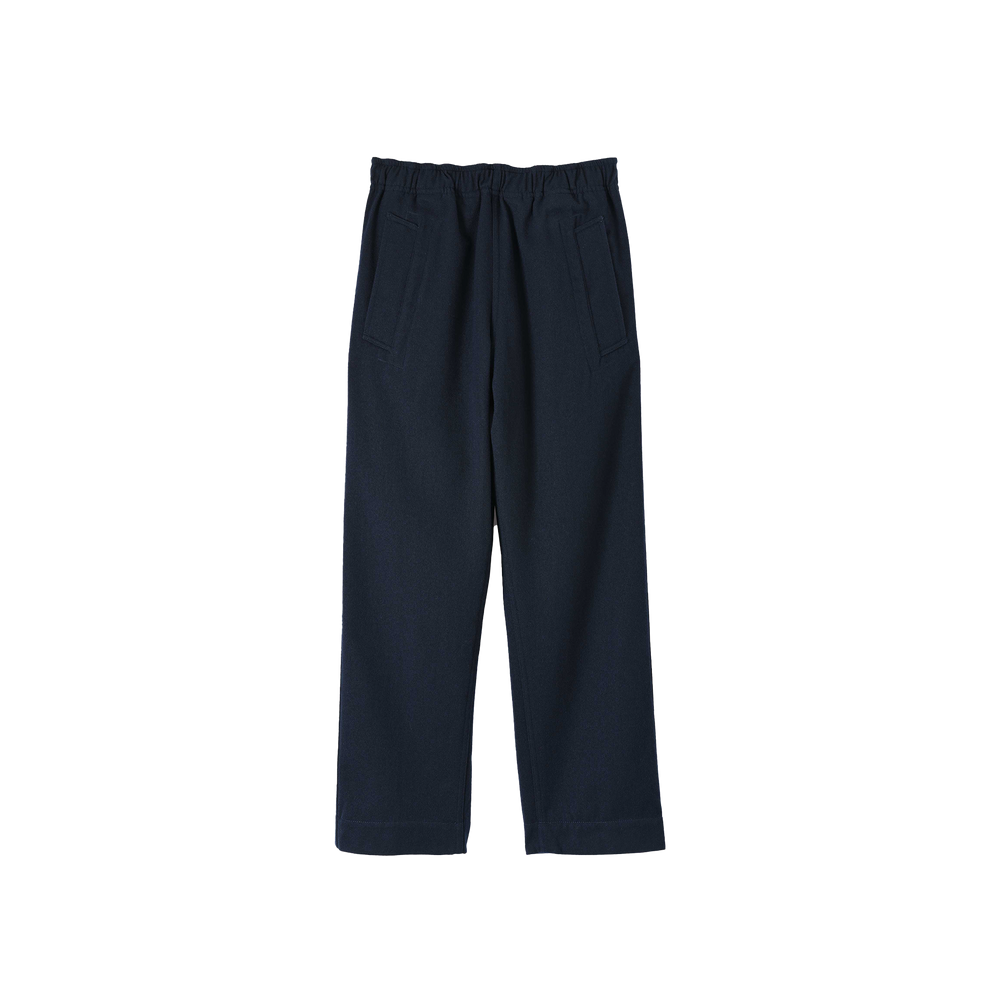 The Margaret Howell W Wide Leg Jogger, made of lightweight cotton, features an elastic waistband and two front pockets and is displayed on a white background.