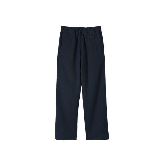 The Margaret Howell W Wide Leg Jogger, made of lightweight cotton, features an elastic waistband and two front pockets and is displayed on a white background.