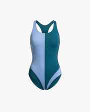 Wallien W One Piece Liberty Racerback Swimsuit High Cut - Teal / Light Blue