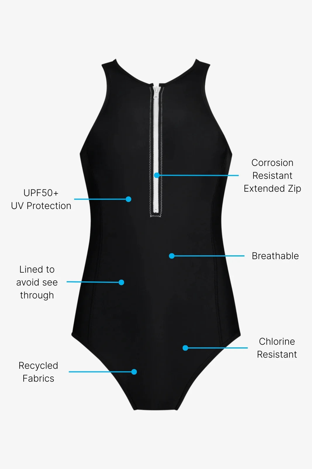 Wallien W One Piece Yemaya One Piece Sleeveless Swimsuit - Black